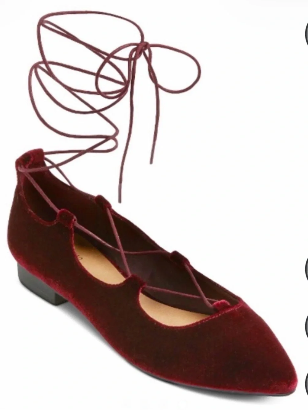 Women's Velvet Lace-Up Flats in Deep Burgundy
